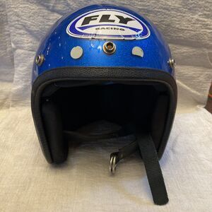 Vintage 1970’s Blue Flake Metal Open Face Motorcycle Helmet Dirt bike